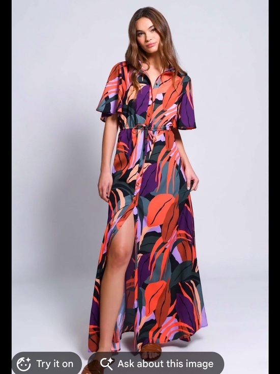 Hutch Dresses & Skirts - Abstract Floral Button-Front Maxi Dress in Multi-Color